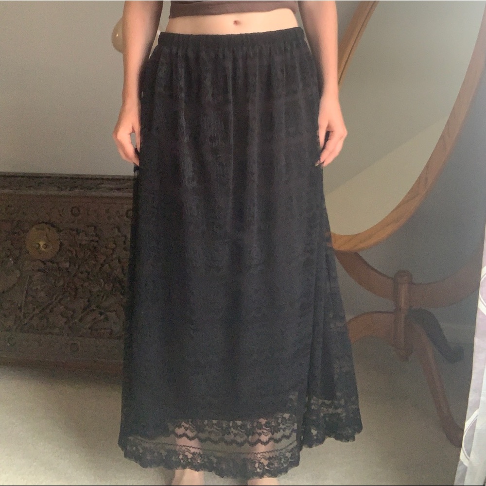 ❤️5 for $25❤️Black Lace Neutral Basic Flowy Light Boho Summer Maxi Skirt